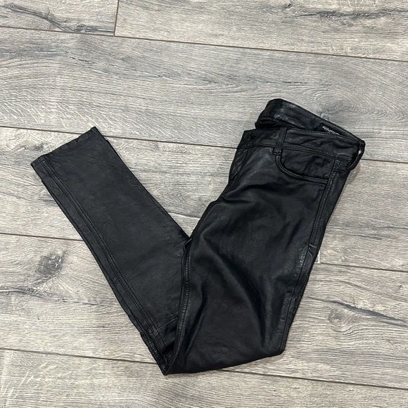 • AllSaints • Womens Mauritius Leather Skinny Pants Lined Moto Biker Style 26 - Picture 3 of 5